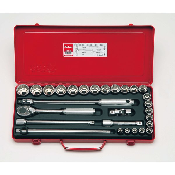 Ko-Ken Socket set 12 Point 28 pieces 1/2 Sq. Drive 4241M